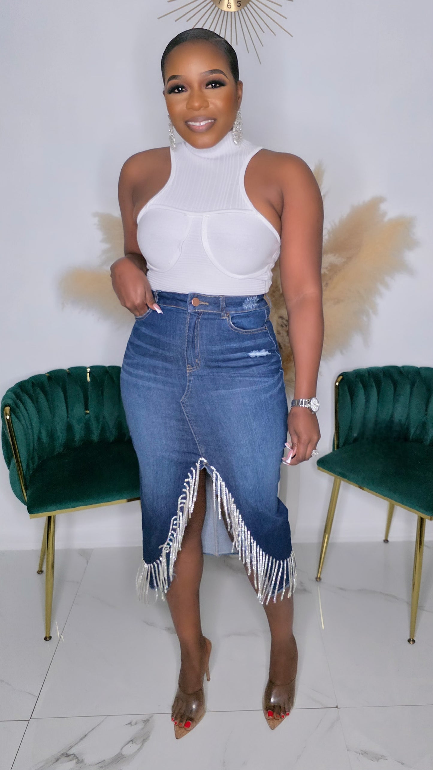 A LIL' GLAM DENIM SKIRT - D/DENIM