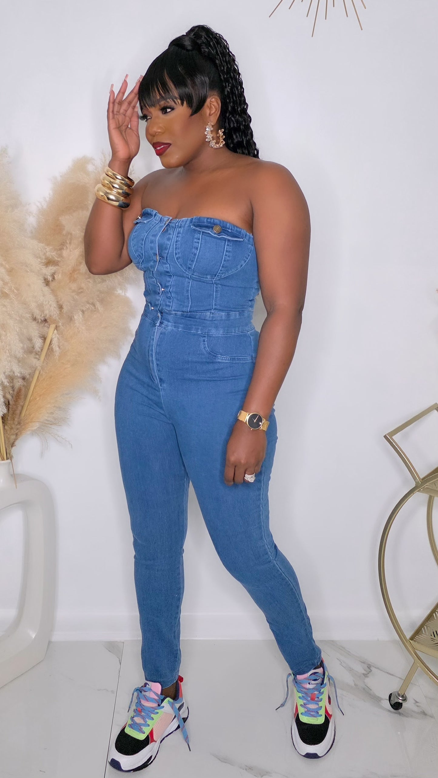 UP CLOSE, NEVER PERSONAL DENIM JUMPSUIT