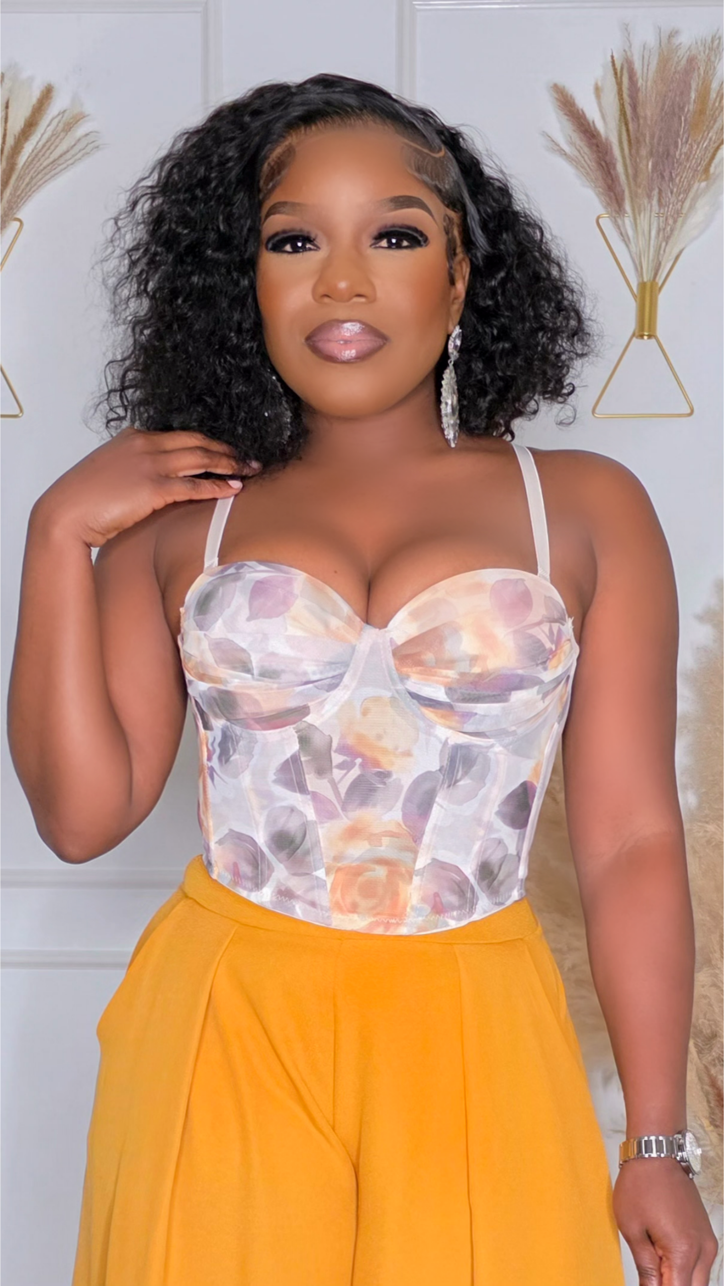 WILDFLOWERS CORSET TOP - MUSTARD MULTI