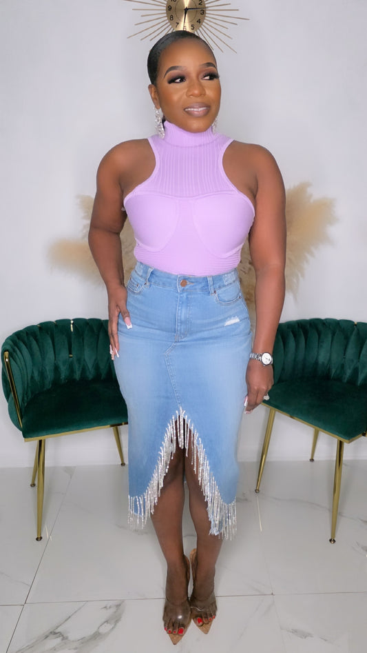A LIL' GLAM DENIM SKIRT - LT/DENIM