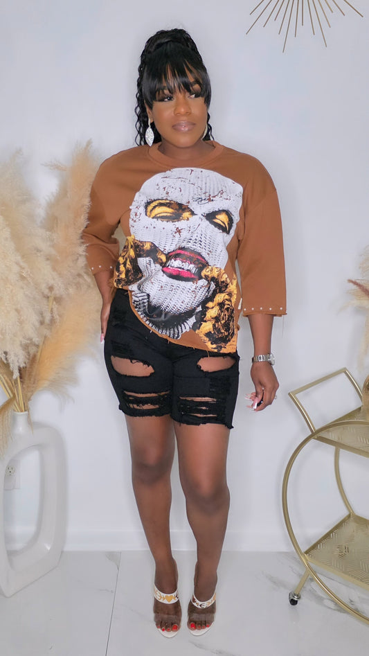 RESERVED CROPPED T - BROWN