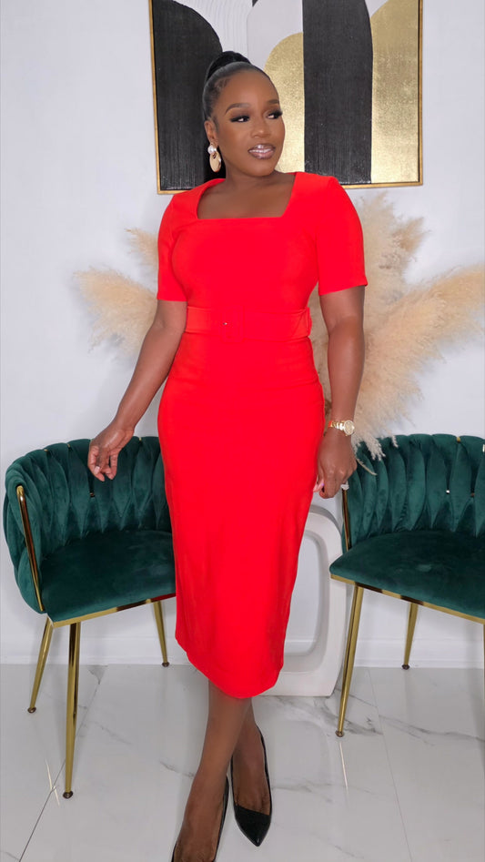 FOR FUTURE REFERENCE MIDI DRESS - RED