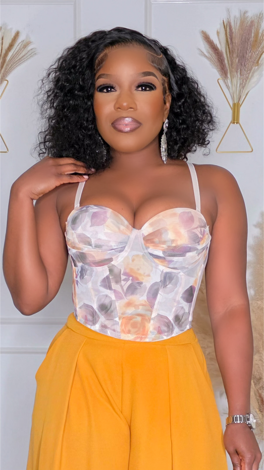 WILDFLOWERS CORSET TOP - MUSTARD MULTI