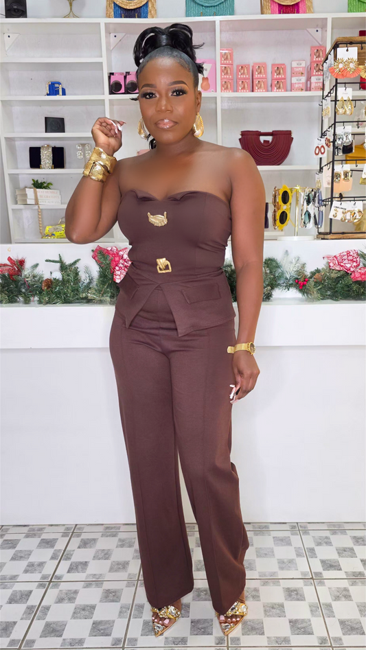 NEW FLAME 2 PIECE SET - BROWN