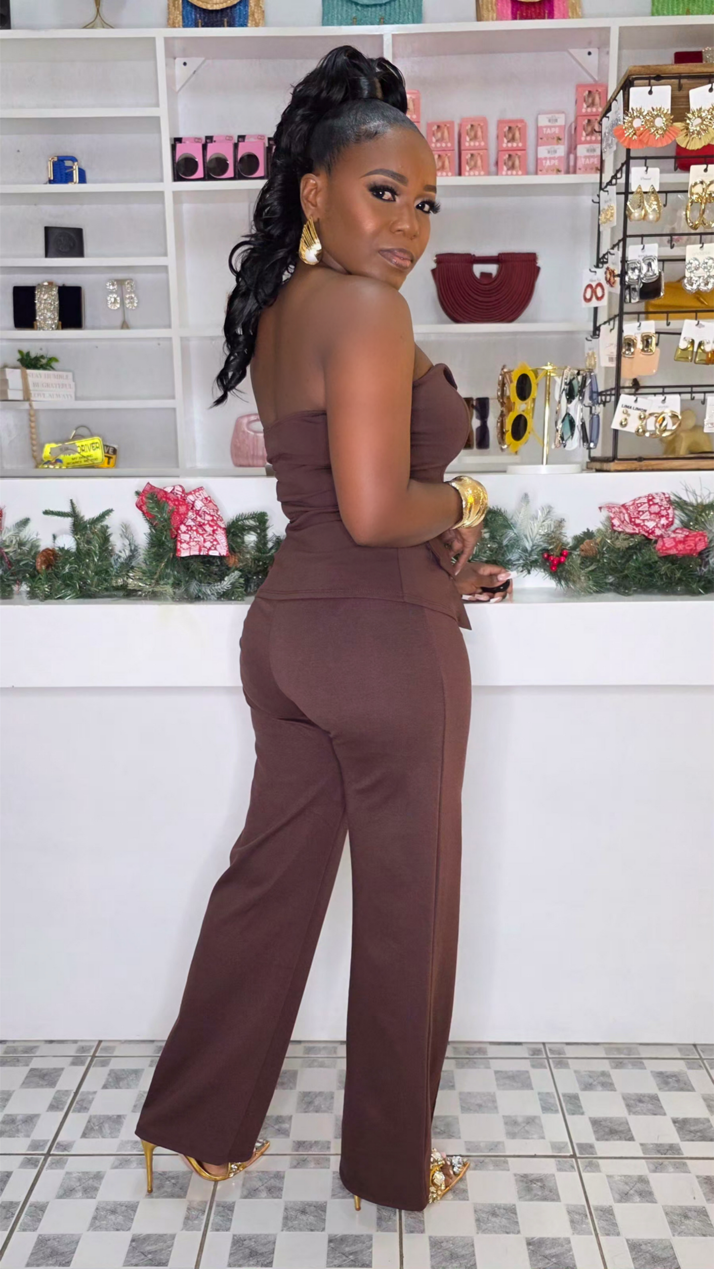 NEW FLAME 2 PIECE SET - BROWN