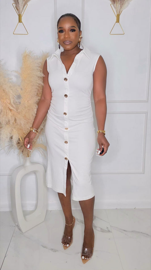 SPECIAL OFFERS MIDI DRESS -WHITE