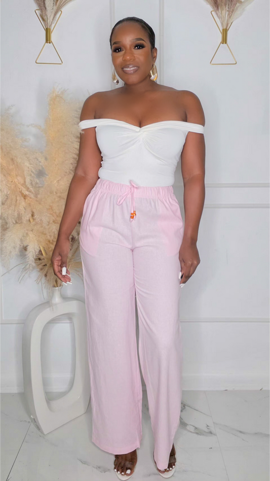 SELENA LINEN PANTS - PINK