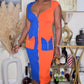 CANT MISS COLOR MIDI DRESS - BLUE/ORANGE