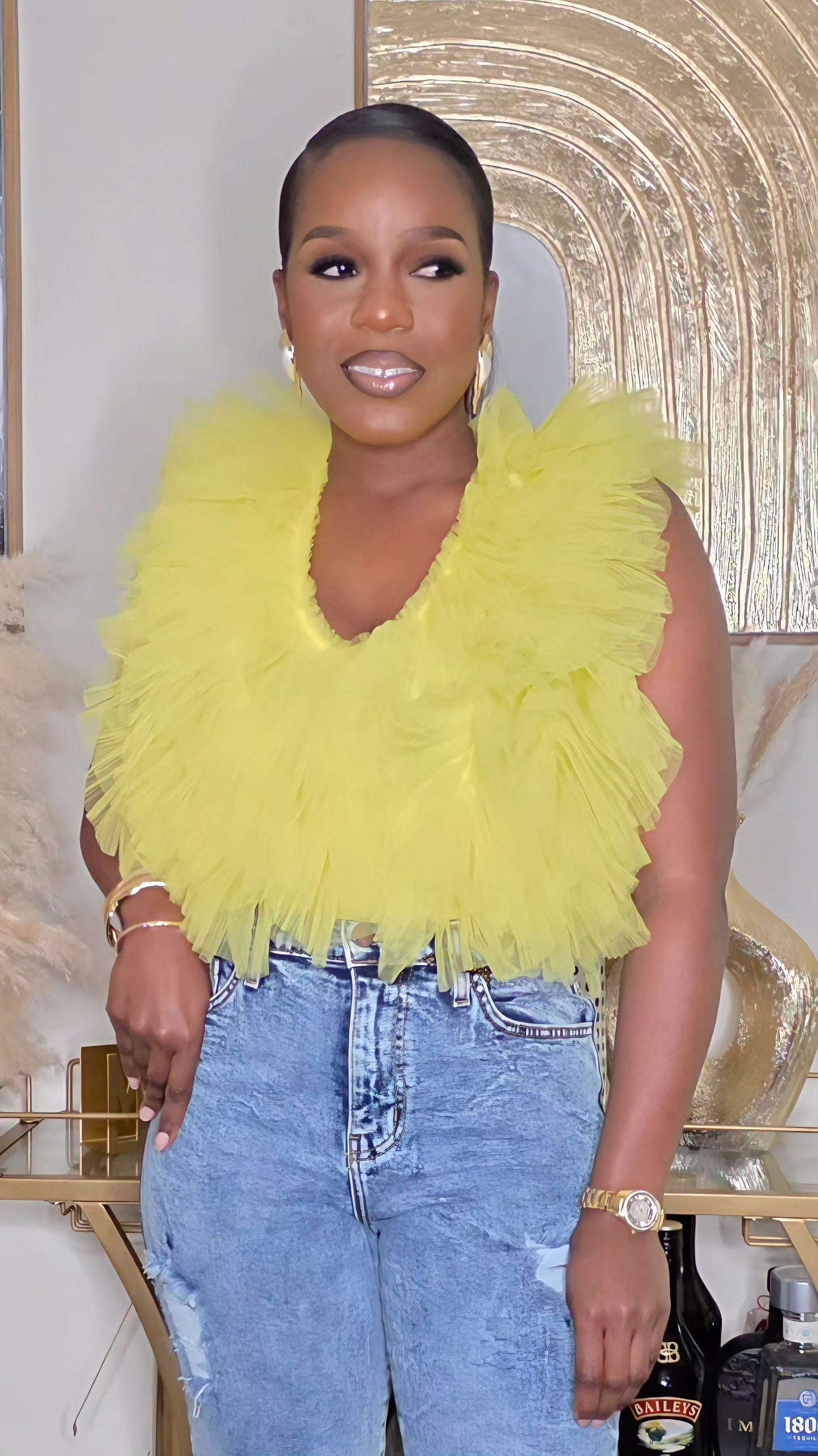 RUFFLE EXPLOSION BODYSUIT - YELLOW