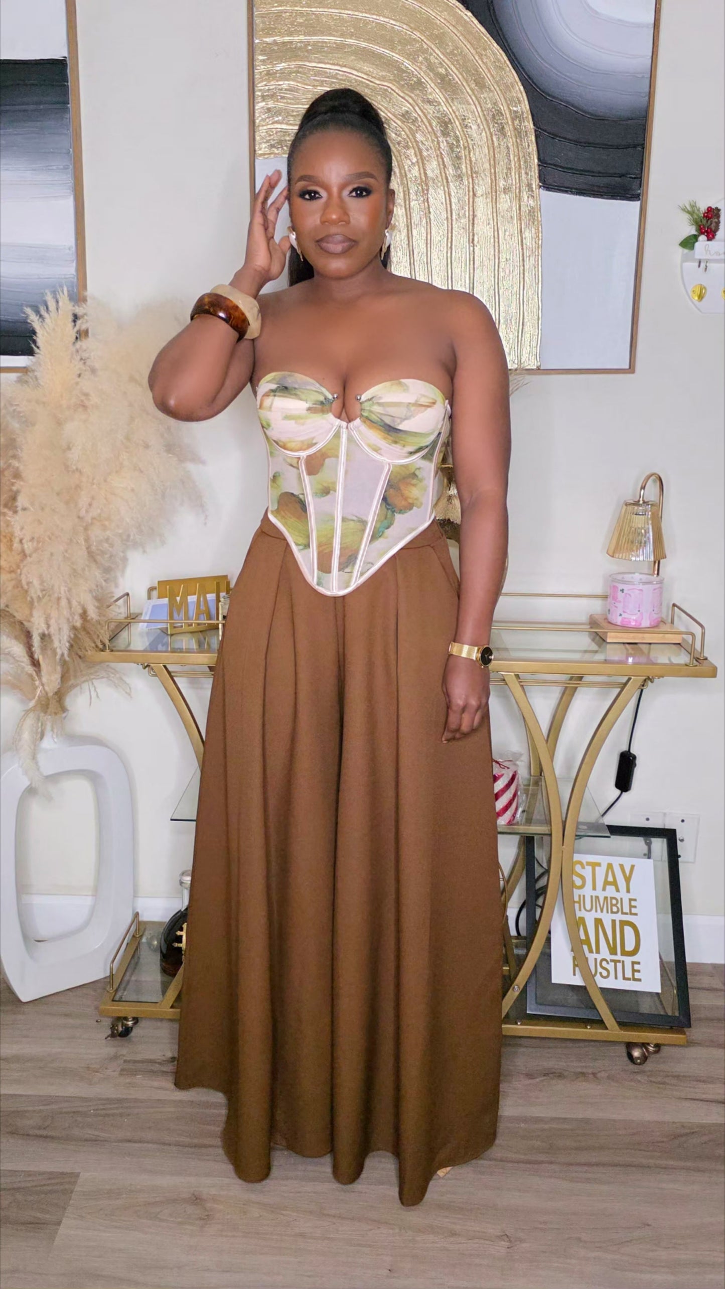 NATURAL GOOD LOOKS PALAZZO PANTS -CHOCOLATE