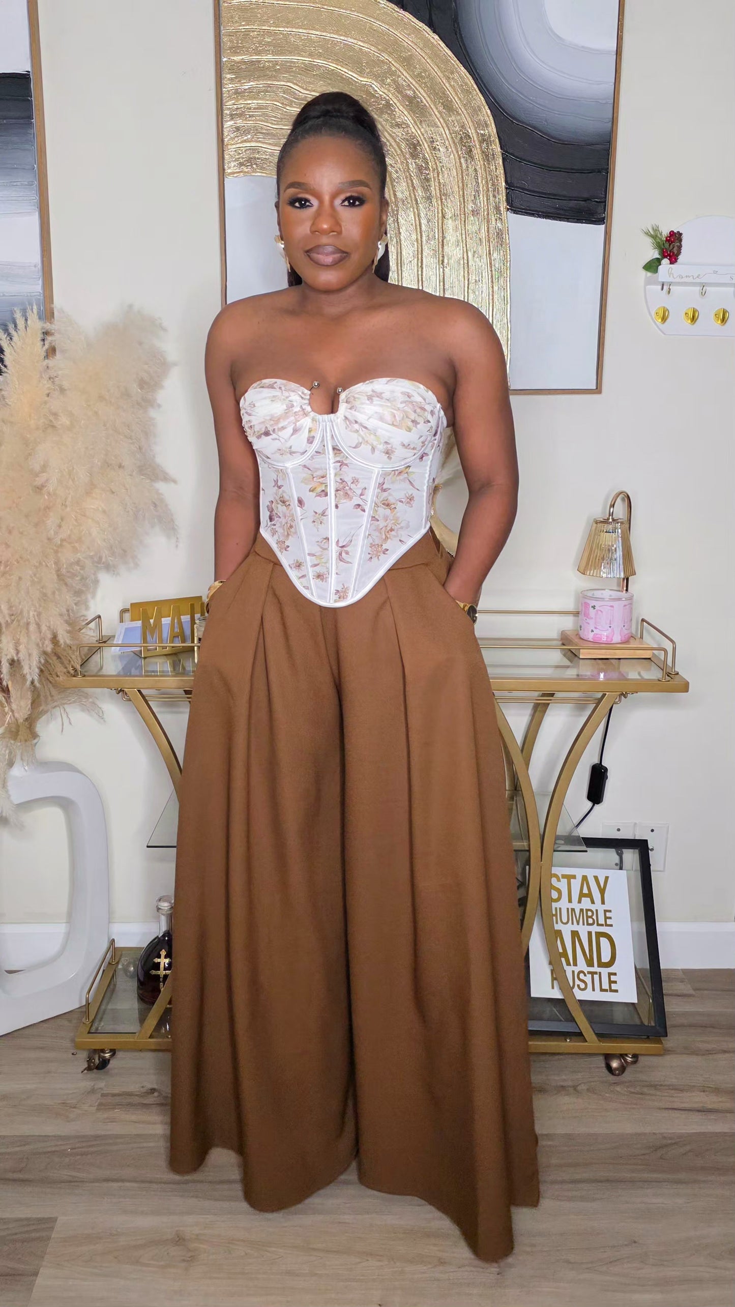 NATURAL GOOD LOOKS PALAZZO PANTS -CHOCOLATE