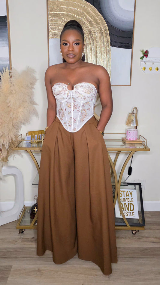 NATURAL GOOD LOOKS PALAZZO PANTS -CHOCOLATE