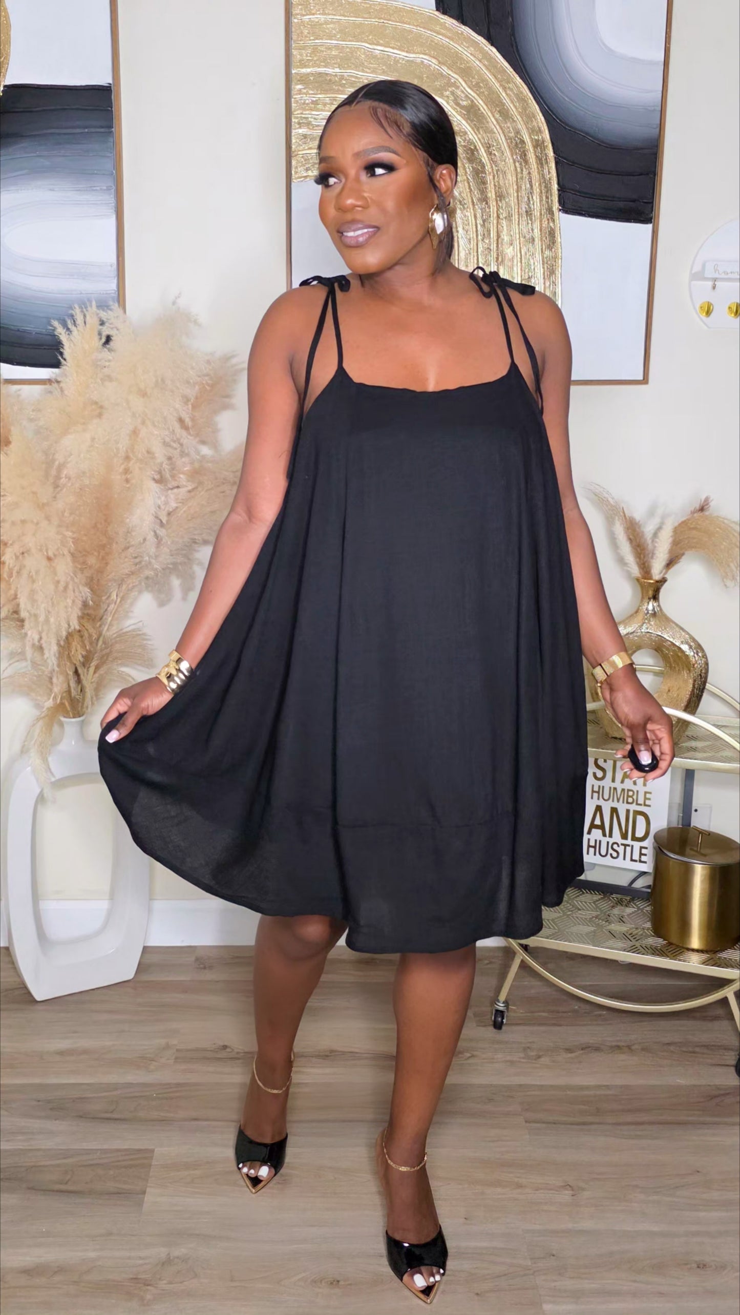 PRE-ORDER - COOL,CALM AND CHARMING MINI DRESS - BLACK